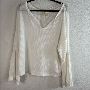 Free People We The Free Dahlia V-neck Bell Sleeve Waffle Thermal Tip Medium Boho